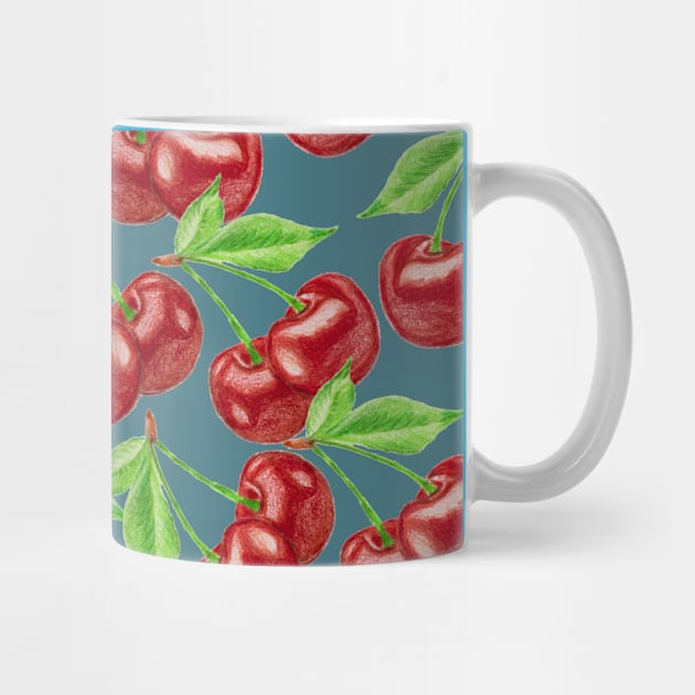 Delicious seamless pattern with cherries fruit by Ammi